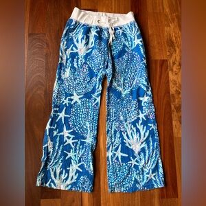 Lilly Pulitzer Blue Coral Reef Print Linen Beach Pants Size M